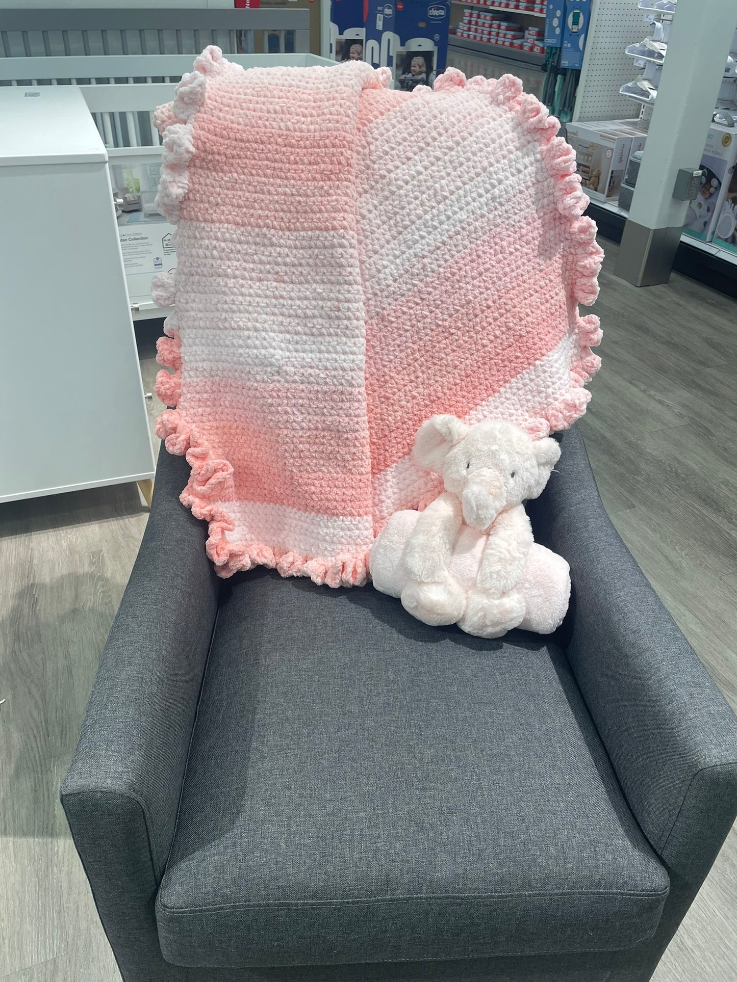 Baby Blanket hand-crocheted with a ruffled trim and LOVE!